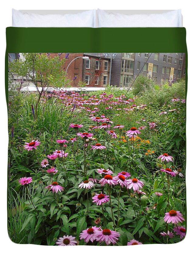 Flowerscape Duvet Cover featuring the photograph Flowers on the High Line by Susan Lafleur