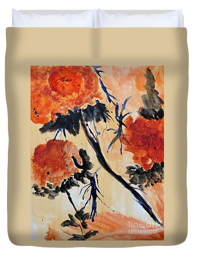 Flowers Duvet Cover featuring the painting Flowers by Sandy McIntire