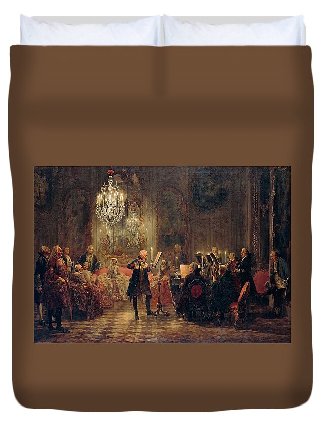 Flute-concert-with-frederick-the-great-in-sanssouci Duvet Cover featuring the painting Flute Concert with Frederick the Great in Sanssouci by Celestial Images