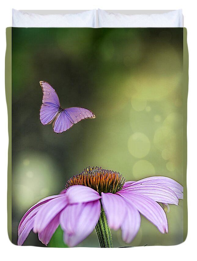 Flower Duvet Cover featuring the photograph Flutterby by Cathy Kovarik