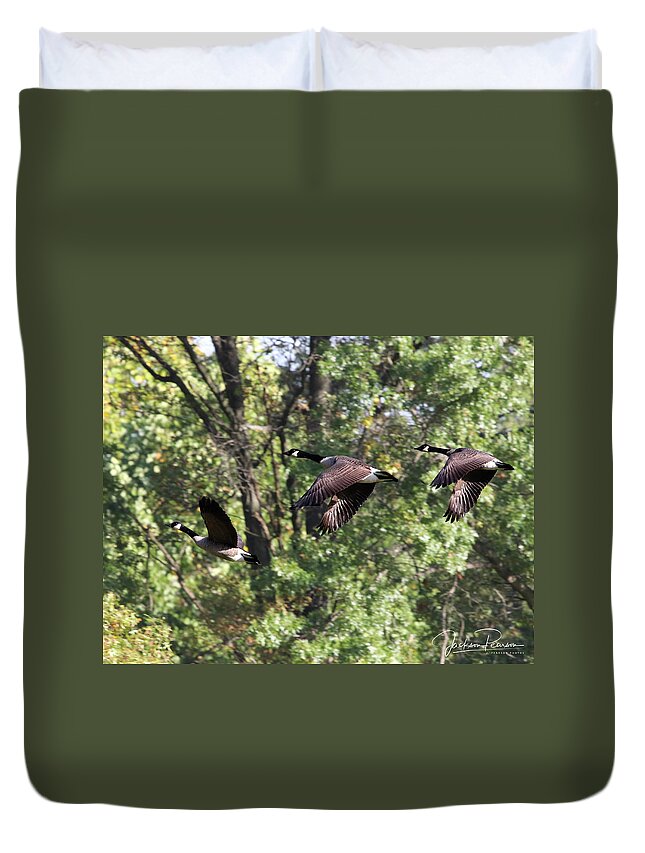 Geese Duvet Cover featuring the photograph Fly Away by Jackson Pearson