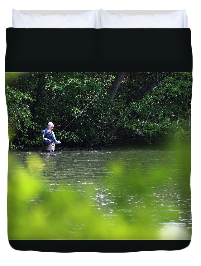 Fisherman Duvet Cover featuring the photograph Fly Fishing Smithtown New York by Bob Savage