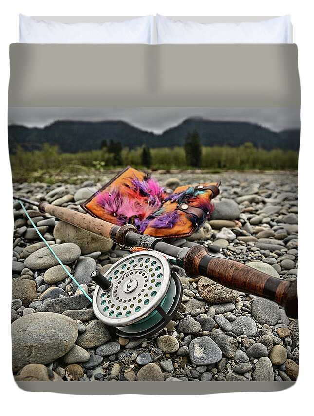  Duvet Cover featuring the photograph Fly Rod and Streamers landscape by Jason Brooks