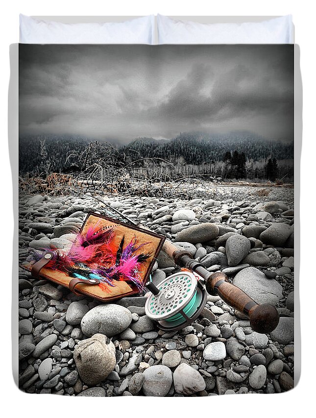  Duvet Cover featuring the photograph Fly Rod and Streamers portrait by Jason Brooks