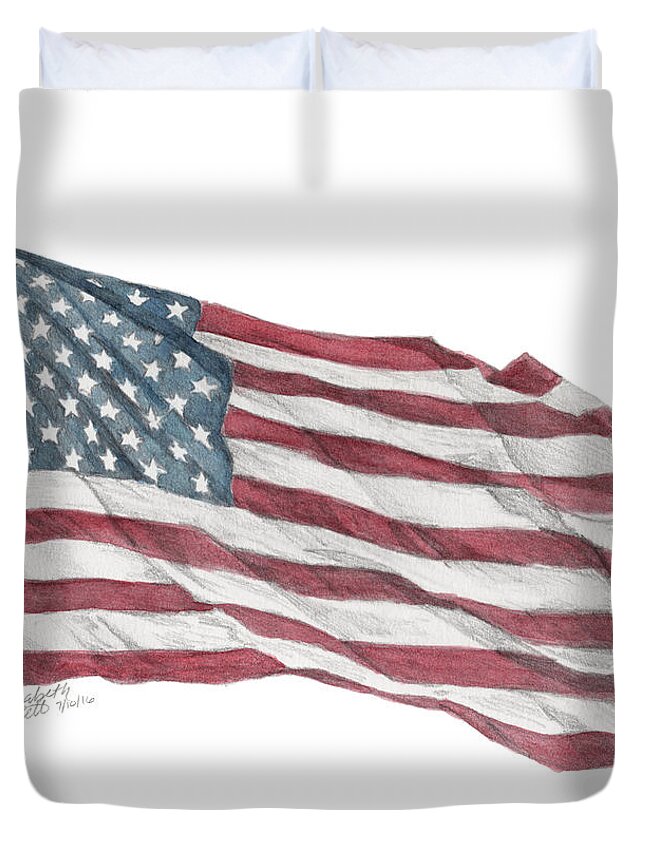 Flag Duvet Cover featuring the painting Flying Free by Betsy Hackett