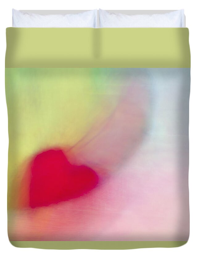 Hearts Duvet Cover featuring the digital art Flying Red Heart by Susan Stone
