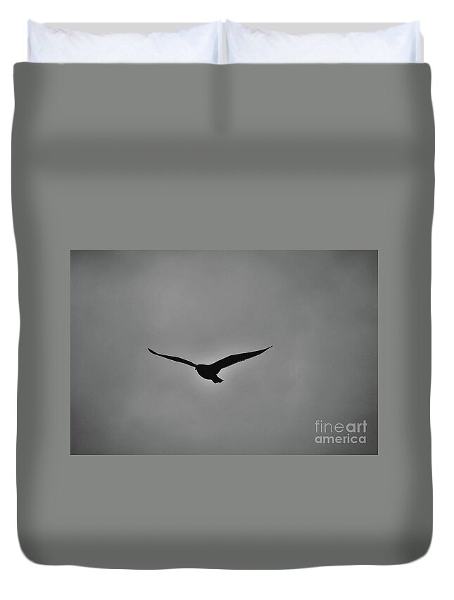 Bird Duvet Cover featuring the photograph Flying Silhouette by Lori Tambakis