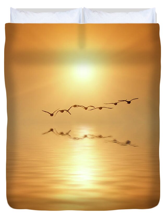 Birds Duvet Cover featuring the photograph Flying South by Wim Lanclus