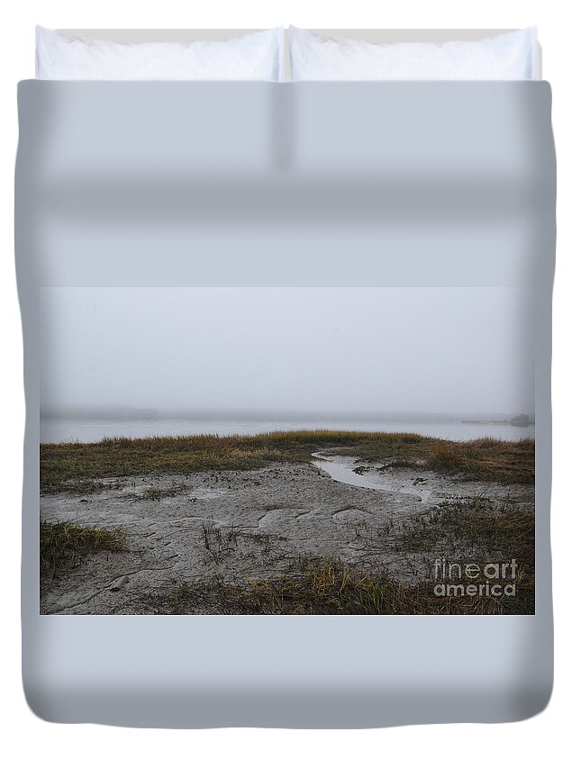 Fog Duvet Cover featuring the photograph Fog and Low Tide over the Wando River by Dale Powell
