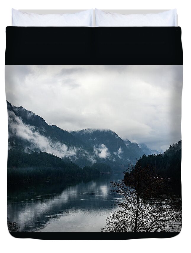 Fog Mirrored On Columbia Duvet Cover featuring the photograph Fog Mirrored on Columbia by Tom Cochran