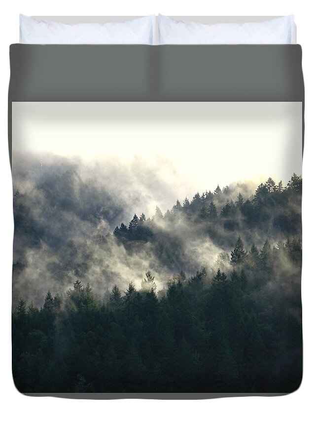 Oregon Duvet Cover featuring the photograph Fog Moving Through The Hills by KATIE Vigil