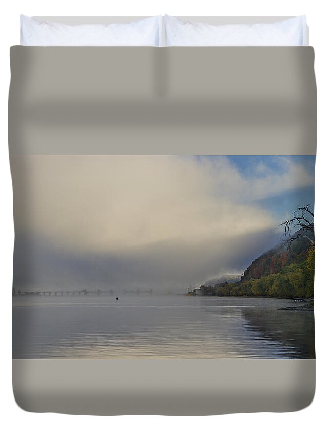 Mississippi River Duvet Cover featuring the photograph Fog on Mississippi River by Garry McMichael