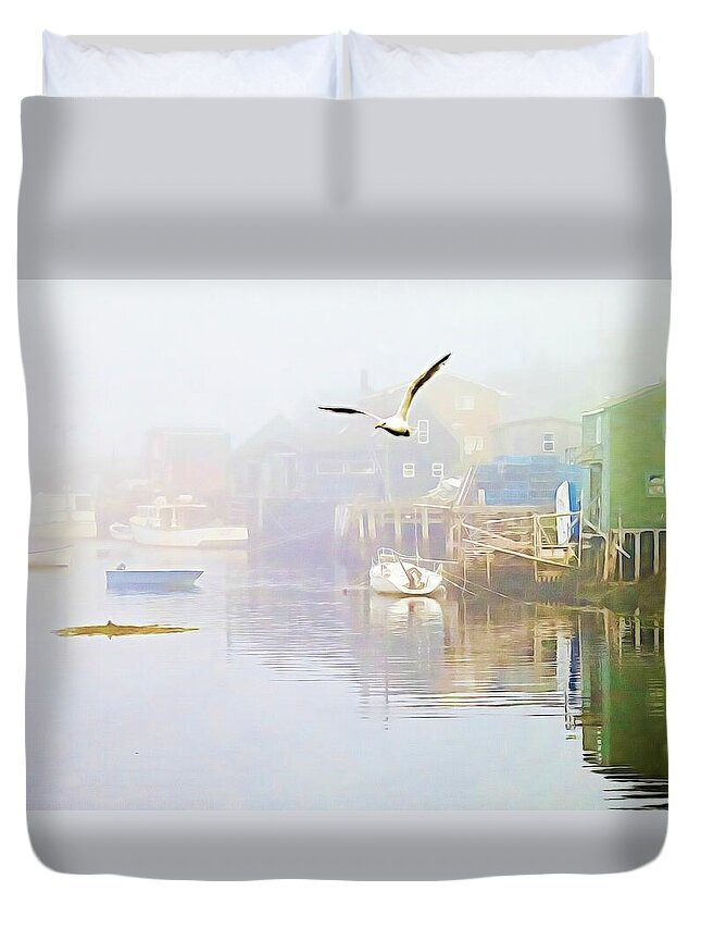 Fog Duvet Cover featuring the mixed media Fog over West Dover - Digital Paint by Tatiana Travelways