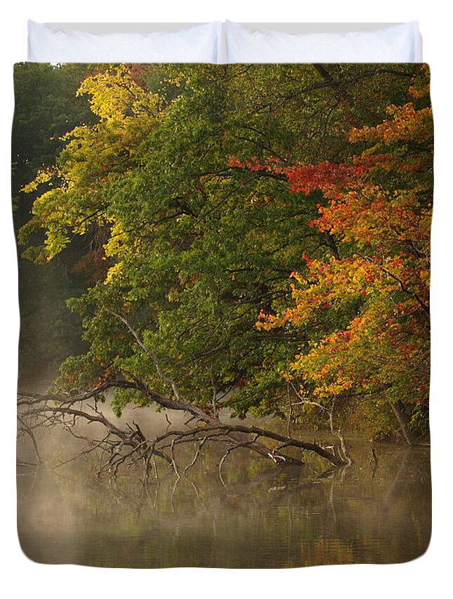 Fall Duvet Cover featuring the photograph Fog Rolls into Fall by Thomas Young