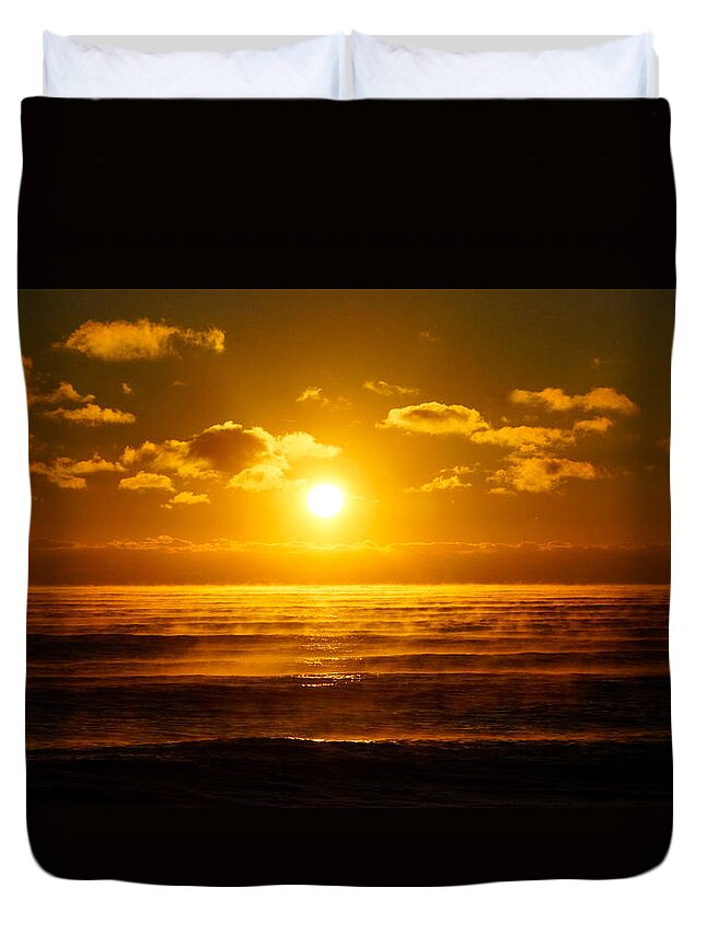 Fog Duvet Cover featuring the photograph Foggy Gold Sunrise by Lawrence S Richardson Jr