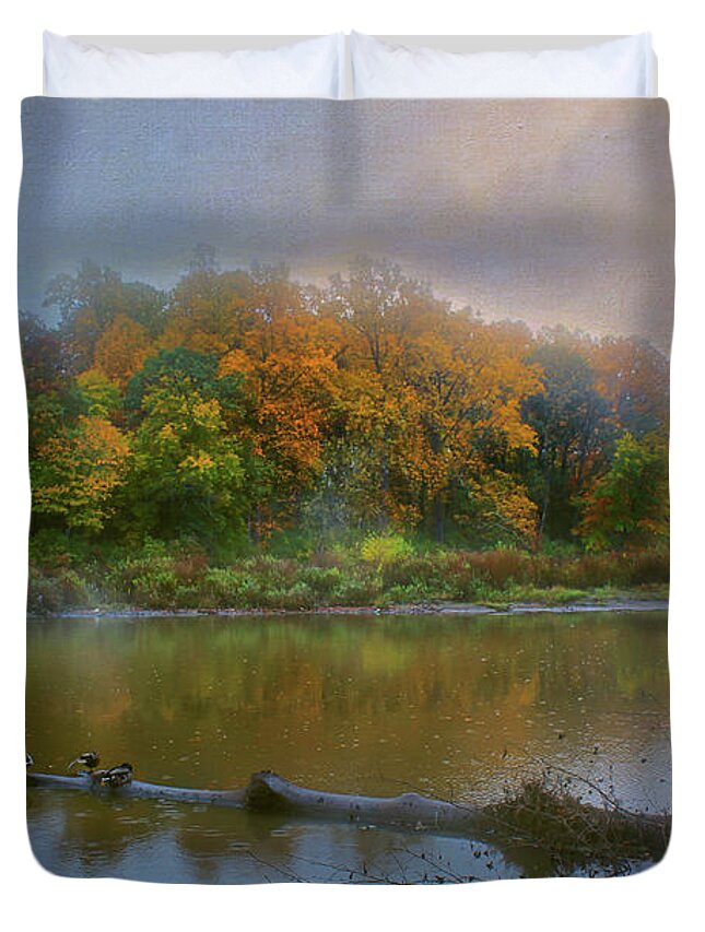 Pond Duvet Cover featuring the photograph Foggy Morning by John Rivera