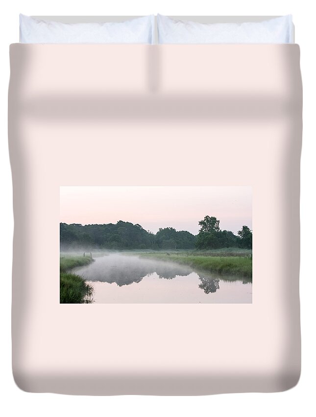 Stream Foggy Duvet Cover featuring the photograph Foggy Morning Reflections by Allan Levin