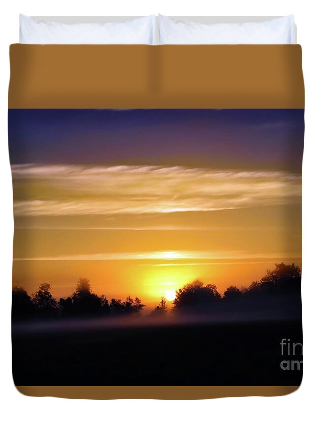 Nature Duvet Cover featuring the photograph Foggy Morning Sunrise by DB Hayes