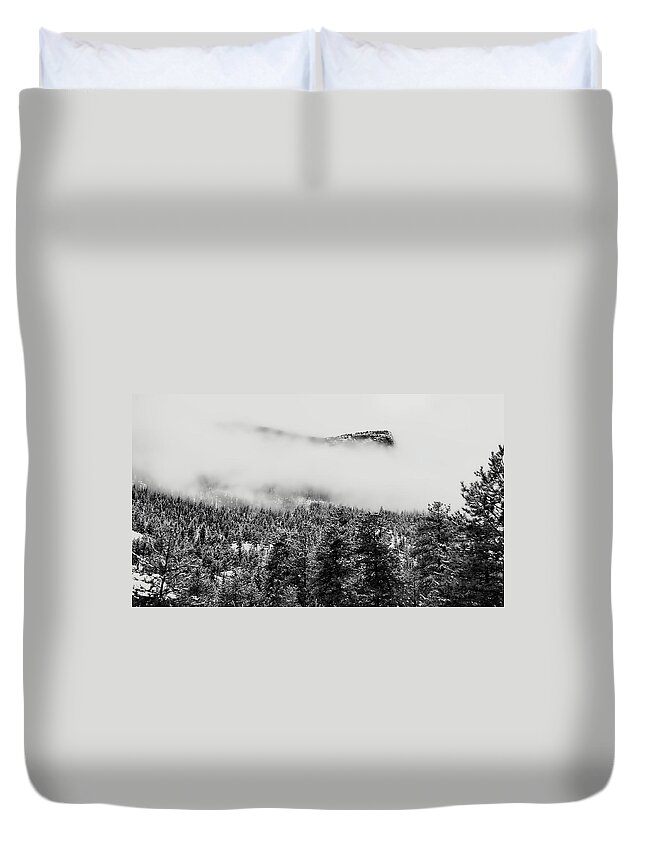 Mountains Duvet Cover featuring the photograph Foggy Mountain Peak - Estes Park by Angie Tirado