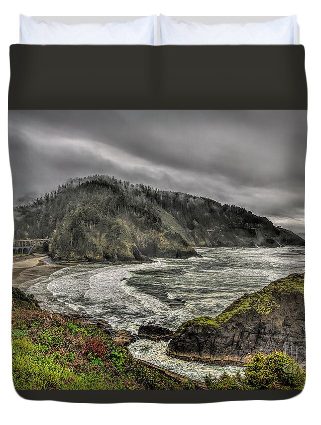 Jon Burch Duvet Cover featuring the photograph Foggy Oregon Coast by Jon Burch Photography