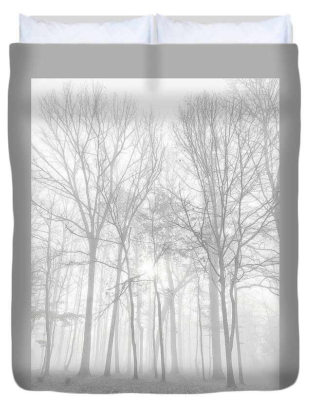 Fog Duvet Cover featuring the photograph Foggy Trees by Karen Smale