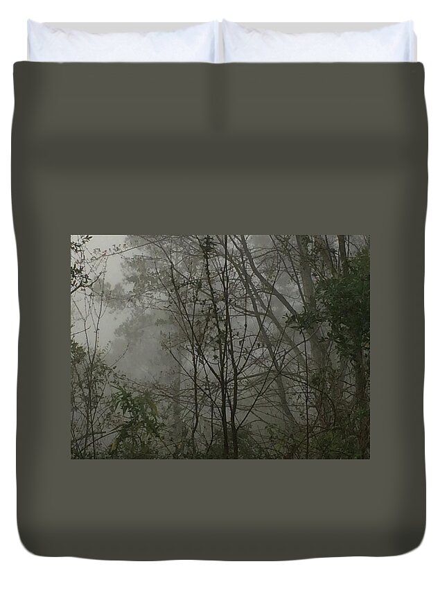 Fog Duvet Cover featuring the photograph Foggy Woods Photo by Gina O'Brien