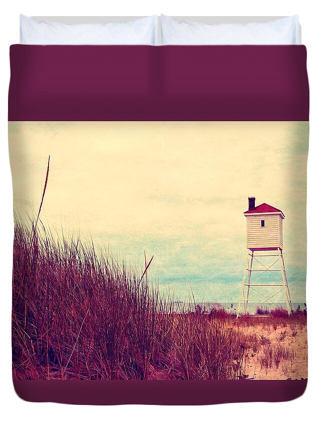 Lighthouse Duvet Cover featuring the photograph Foghorn at Big Sable Point by Michelle Calkins