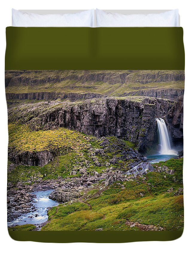 Iceland Duvet Cover featuring the photograph Folaldafoss in Autumn by Rikk Flohr