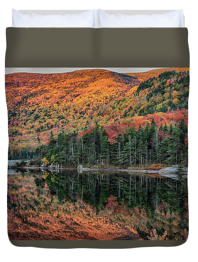 Beaver Pond Duvet Cover featuring the photograph foliage at dawn on Beaver pond by Jeff Folger