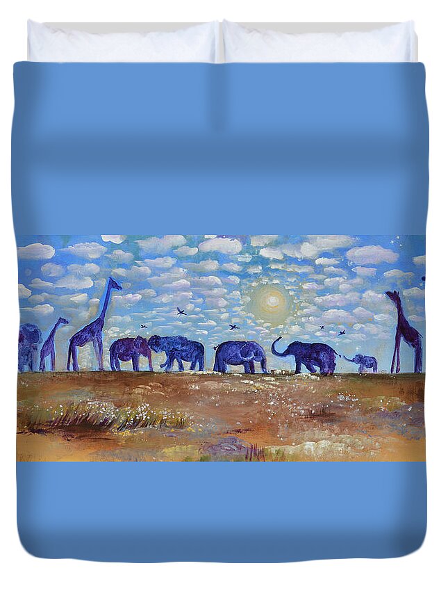 Elephants Duvet Cover featuring the painting Follow The Light Elephants by Ashleigh Dyan Bayer