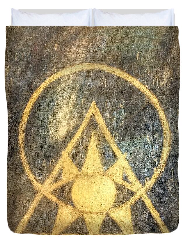Follow The Light Duvet Cover featuring the painting Follow The Light - Illuminati and Binary by Marianna Mills