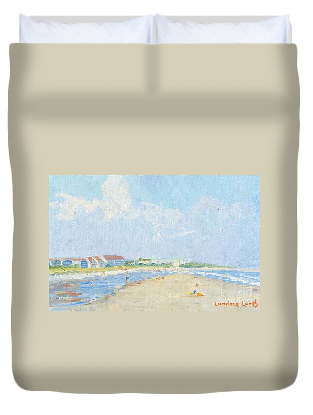 Folly Field Beach Duvet Cover featuring the painting Folly Field Beach and the Westin by Candace Lovely
