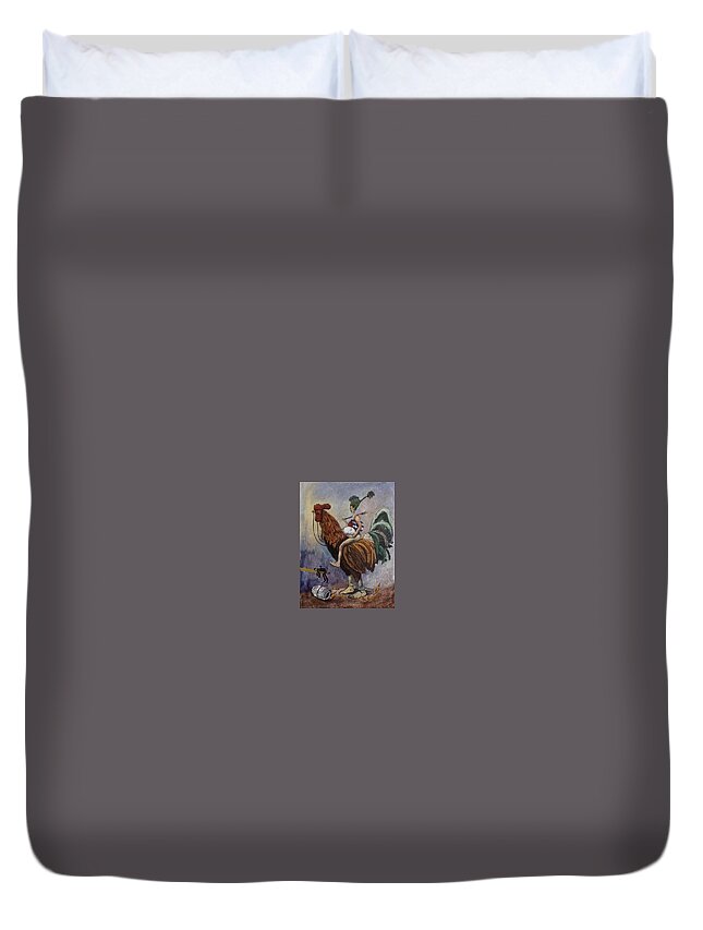 Rooster Duvet Cover featuring the painting Food for your Son by Carlos Rodriguez