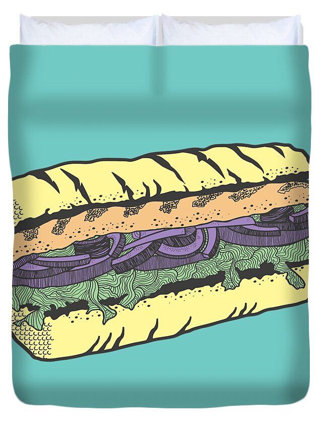 Sandwich Duvet Cover featuring the drawing Food masquerade by Freshinkstain