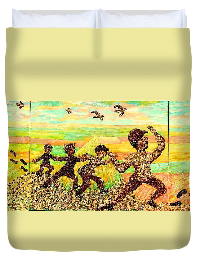 Rural Scene Duvet Cover featuring the painting Foot Prints Across Our Prairies by Naomi Gerrard
