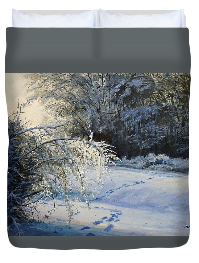 Landscape Duvet Cover featuring the painting Foot Prints by William Brody