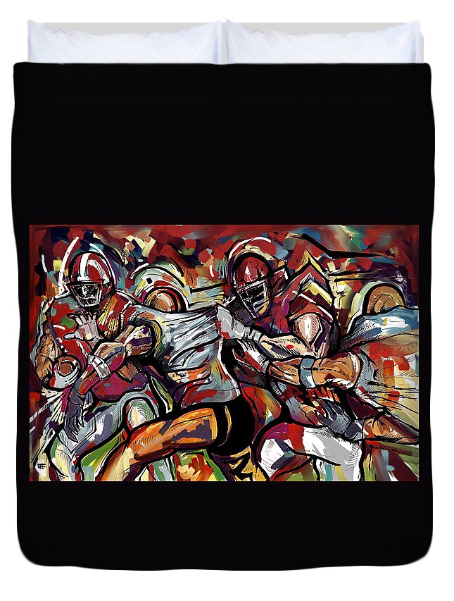 Football Duvet Cover featuring the painting FootBall Frawl by John Gholson