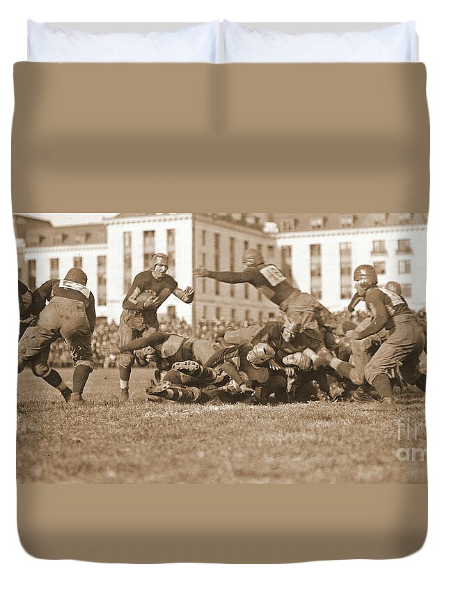 Football Play 1920 Sepia Duvet Cover featuring the photograph Football Play 1920 Sepia by Padre Art