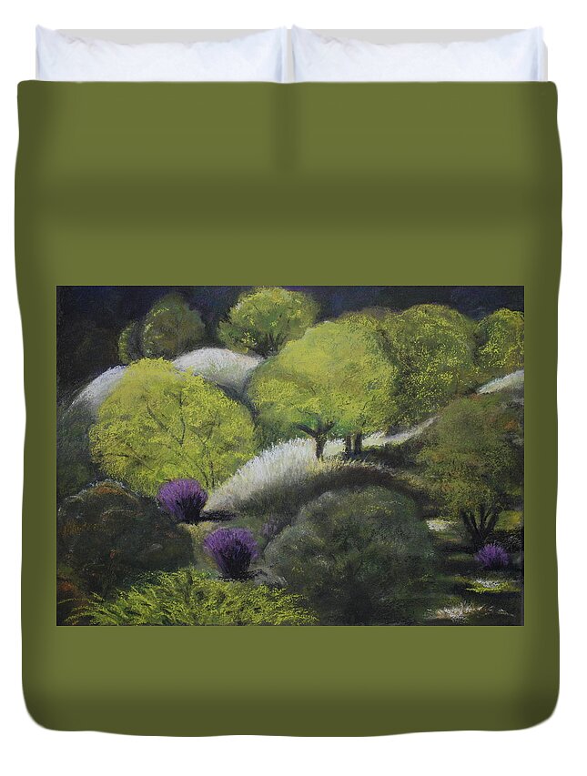 Spring Duvet Cover featuring the pastel Foothill Spring by Sandra Lee Scott