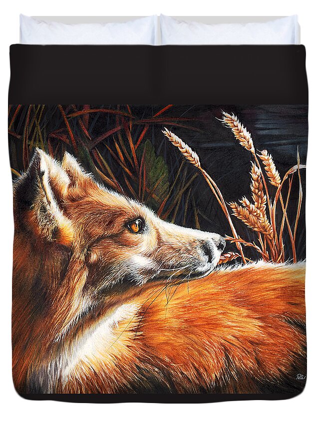 Fox Duvet Cover featuring the drawing For Fox Sake by Peter Williams