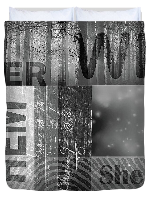 Feminist Abstract Duvet Cover featuring the digital art For Her by Nancy Merkle