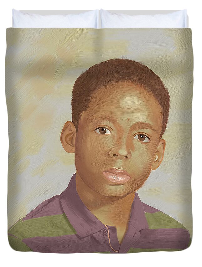Portrait Duvet Cover featuring the digital art For My Brother by Mal-Z