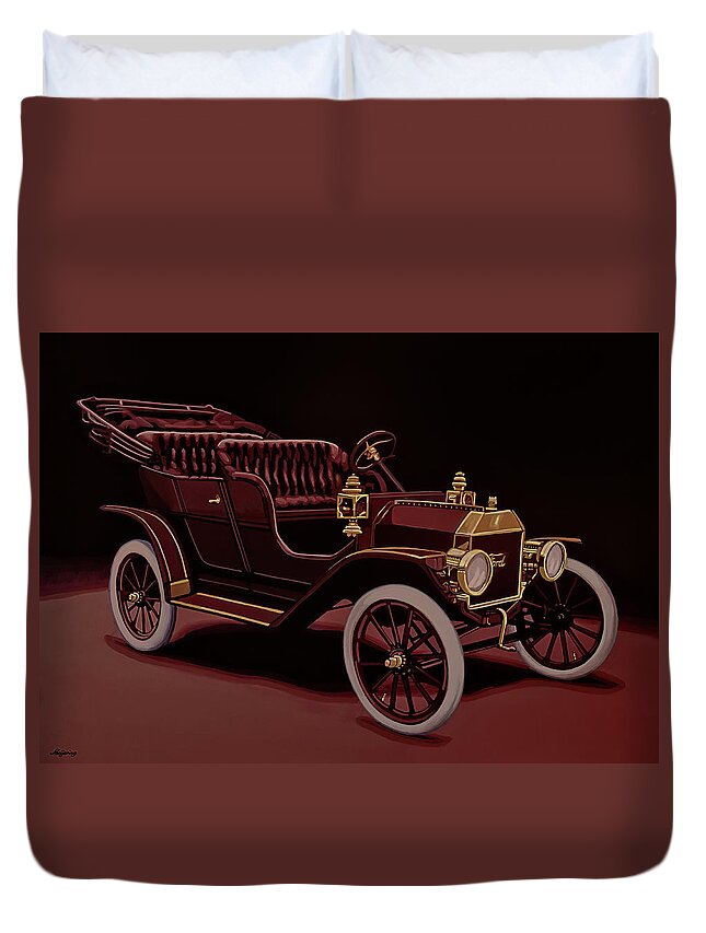 Ford Model T Touring Duvet Cover featuring the painting Ford Model T Touring 1908 Painting by Paul Meijering