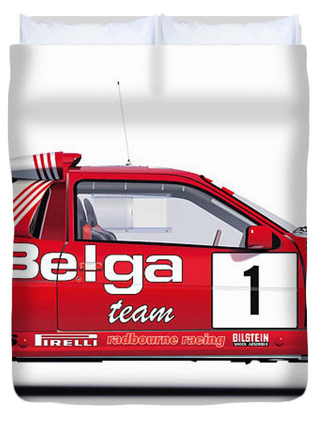 Ford Rs 200 Image Duvet Cover featuring the digital art Ford RS 200 Belga team illustration by Alain Jamar