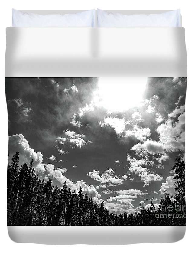 Landscape Duvet Cover featuring the photograph A New Day, Black and White by Adam Morsa
