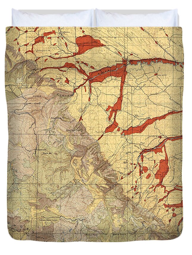 Geological Map Duvet Cover featuring the drawing Forest cover map 1886-87 - Dayton Quadrangle - Wyoming - Geological Map by Studio Grafiikka