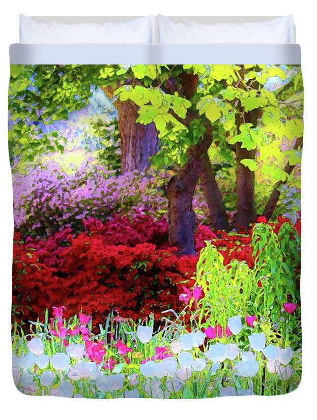 Trees Duvet Cover featuring the painting Forest Flower Colors by Susanna Katherine