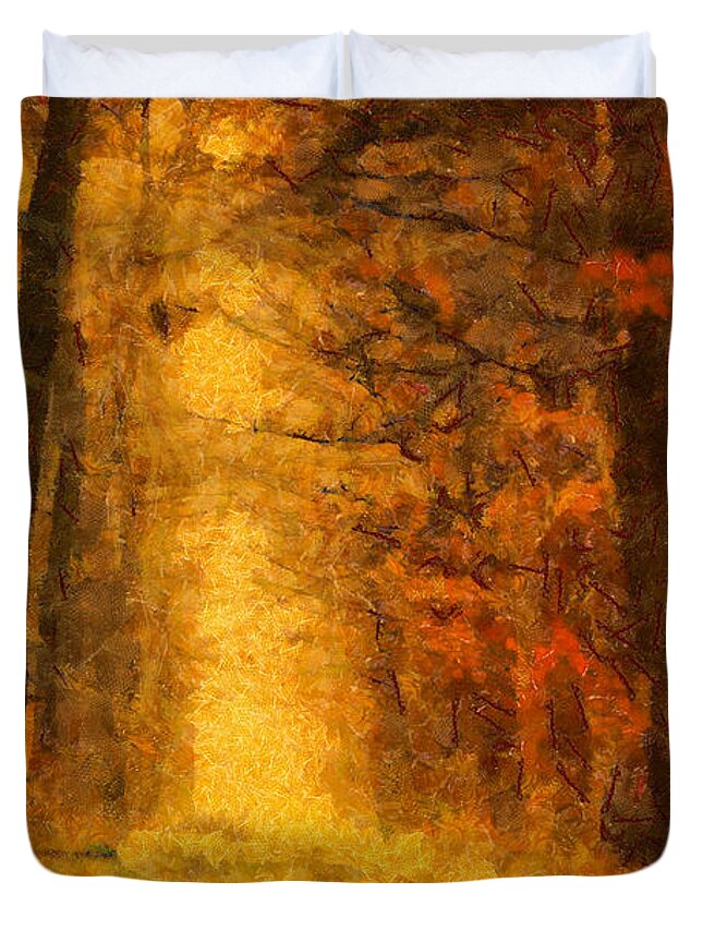 Painting Duvet Cover featuring the painting Forest Leaves by Dimitar Hristov
