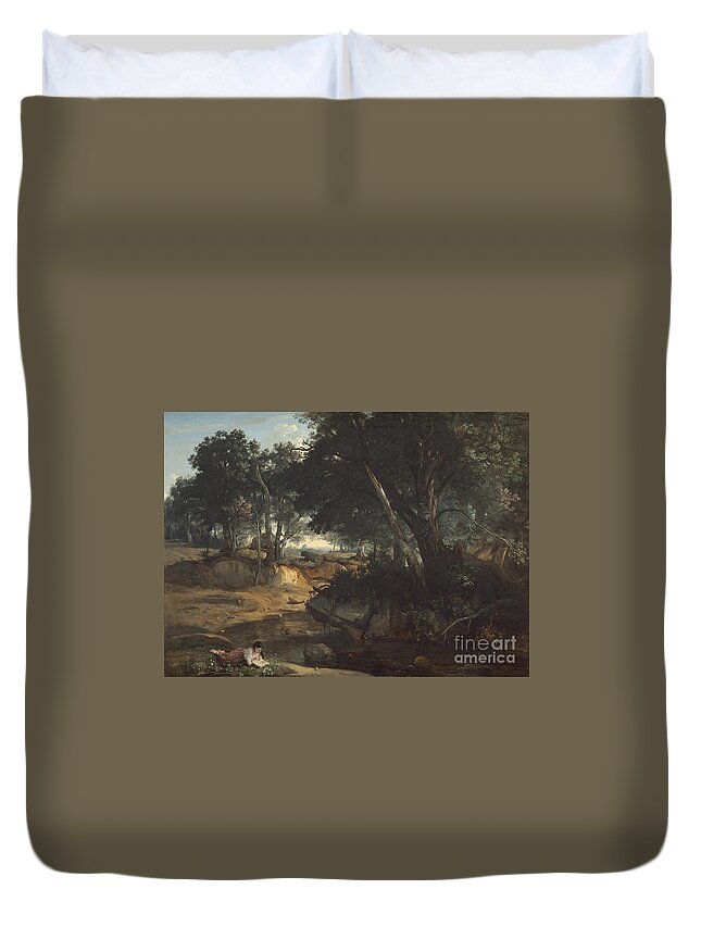 Jean-baptiste-camille Corot Duvet Cover featuring the painting Forest Of Fontainebleau by Jean-baptiste-camille Corot