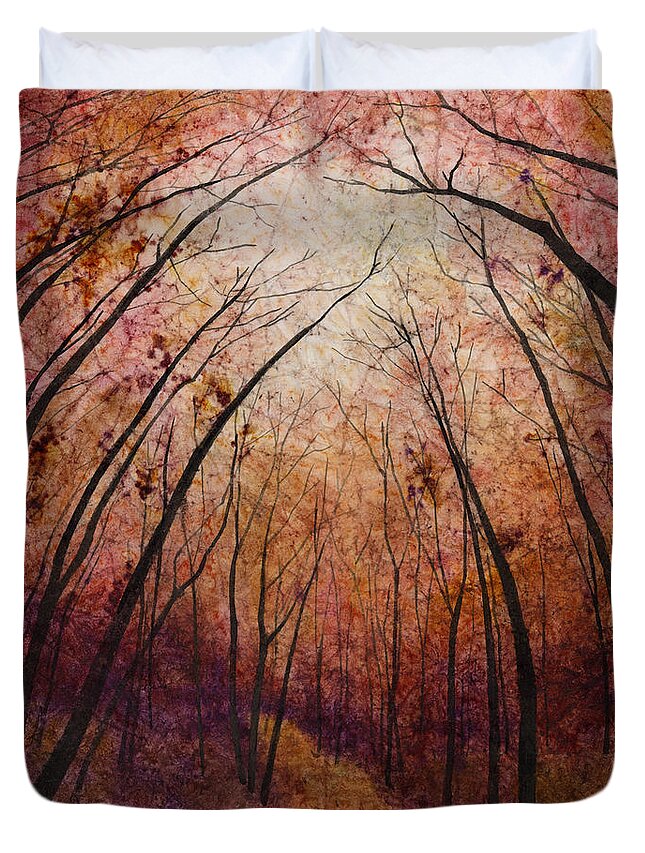 Path Duvet Cover featuring the painting Forest Path by Hailey E Herrera